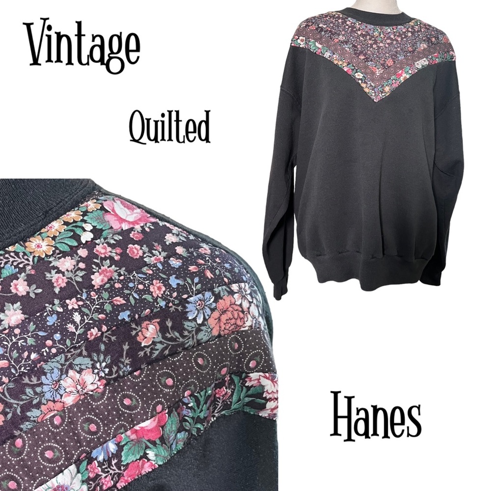 Vintage Hanes Black Quilted Womans Sweatshirt size Large